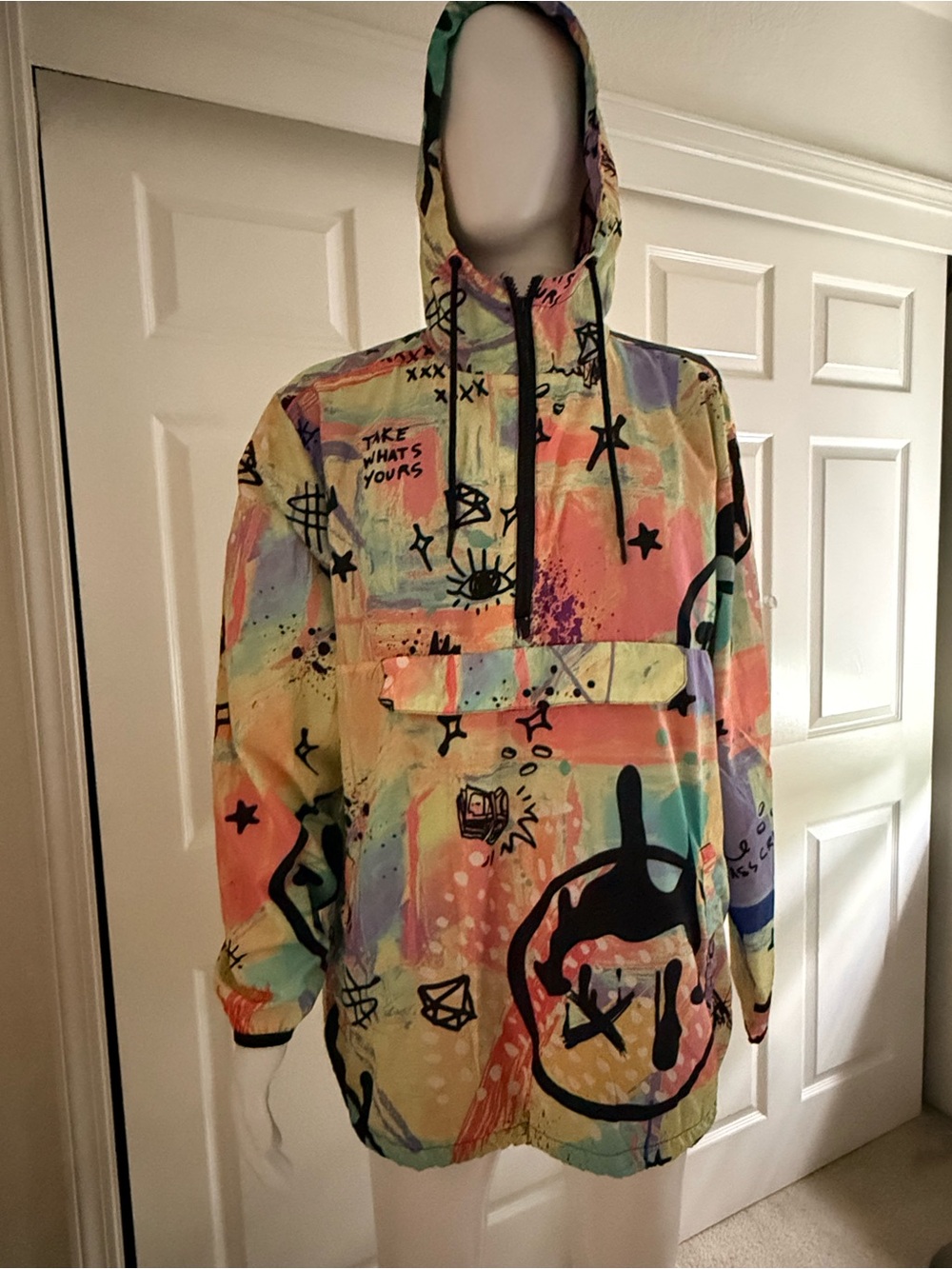 Reason Multicolor Pastel Windbreaker with Black Graphic Accents